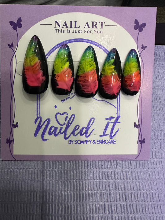Neon Feathers Handmade Press-On Nails